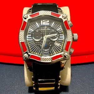 Porsamo Bleu Sao Paulo luxury chronograph men's watch, silicone strap, black,red